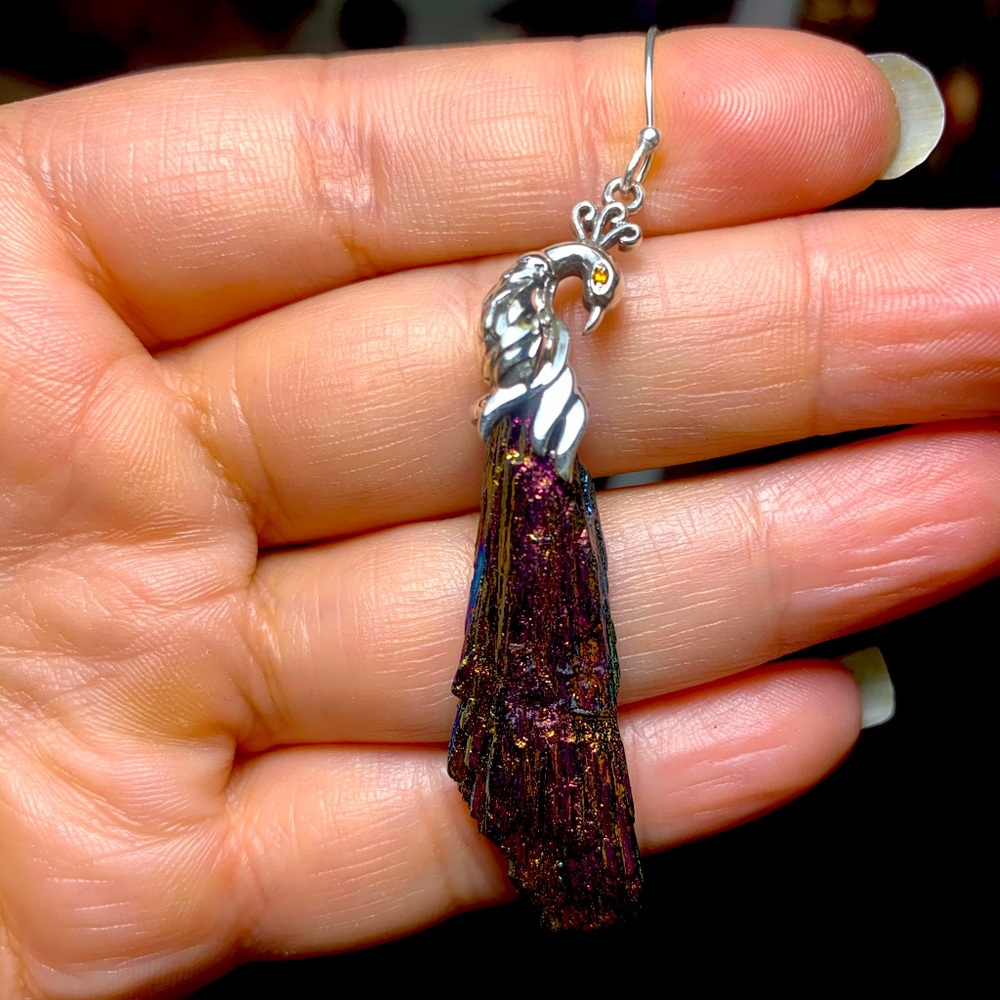 Solid sterling rainbow kyanite peacock earrings